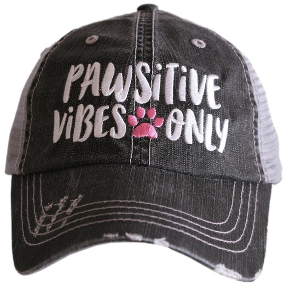 "Pawsitive Vibes Only" Embroidered/Distressed Cap - Picture 4 of 7